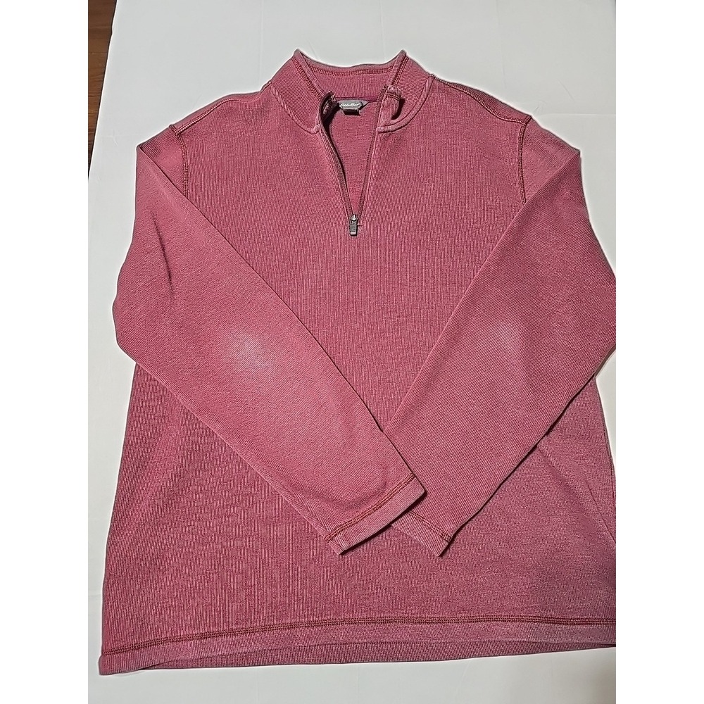 Eddie Bauer Sweater Mens Large 1/4‎ Zip Pullover Maroon Preppy Long Sleeve